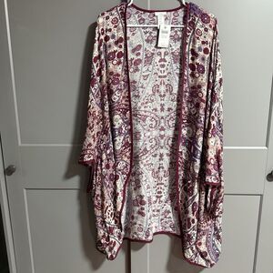NWT J.Jill Women Paisley Print Batwing Open Front Light Cardigan XL-3X Cranberry